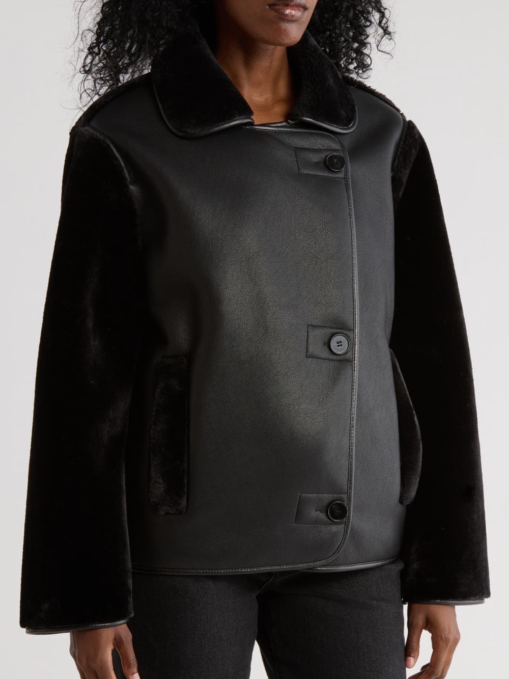 Hudson Jeans Black Faux Shearling Leather-Panel Jacket NWT